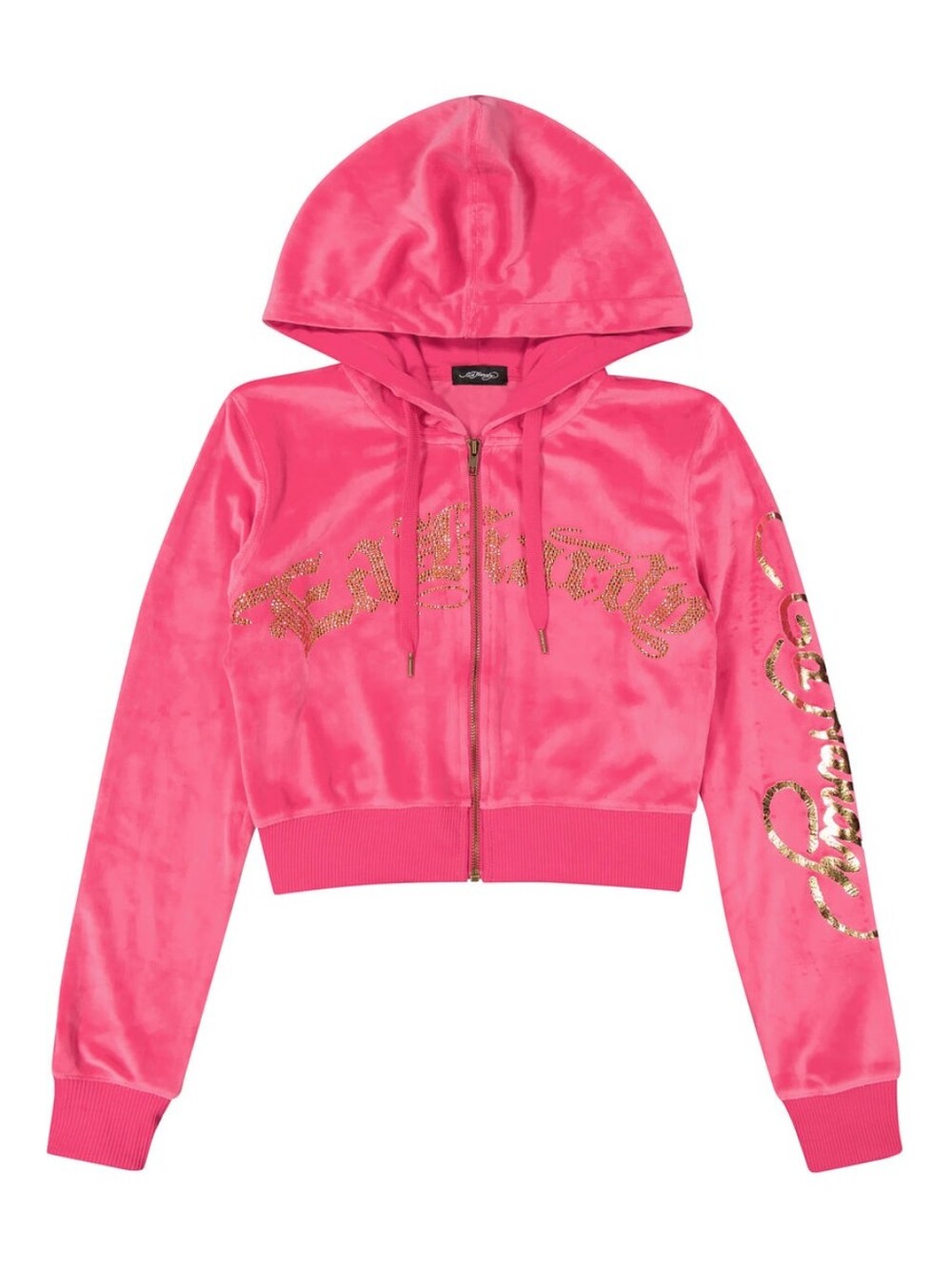 LOT ED HARDY Pink Velour Tracksuit HOODIE & JOGGERS Womens 1X - Picture 5 of 9